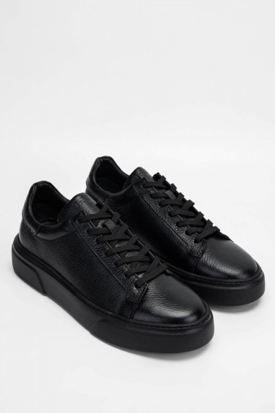 Erkek Hakiki Deri Siyah Taban Sneakers