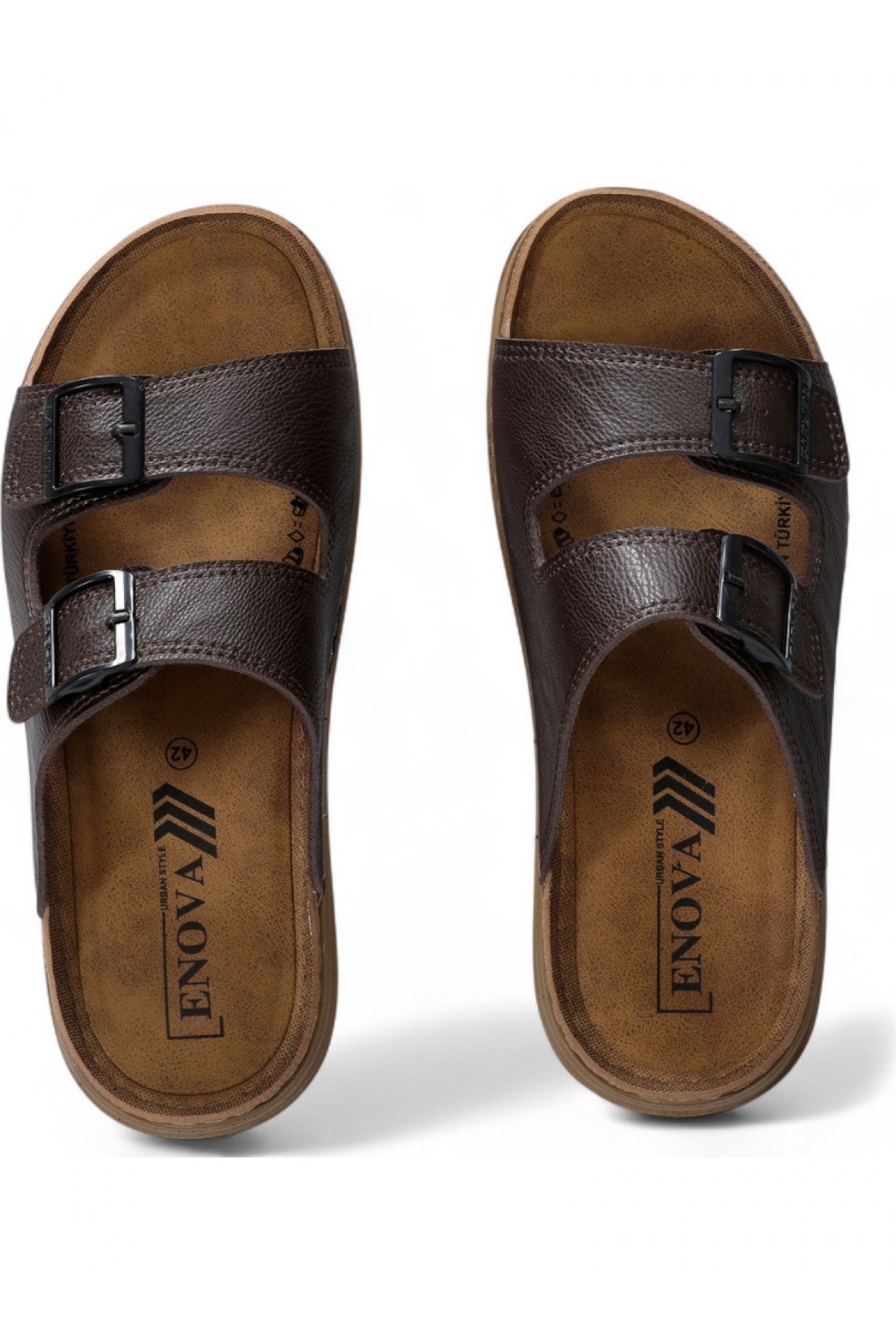 Enova Çift Tokalı Erkek Terlik Kahverengi