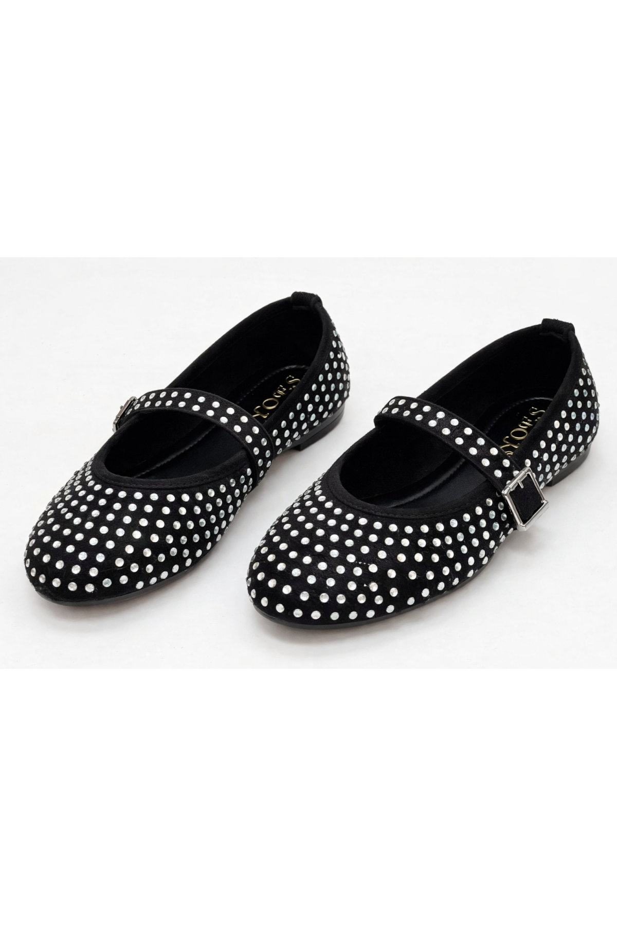 Kadın Kemerli Taşlı Küt Burunlu Babet Siyah GÜMÜŞ Kadın Kemerli Taşlı Küt Burunlu Babet Siyah GÜMÜŞ