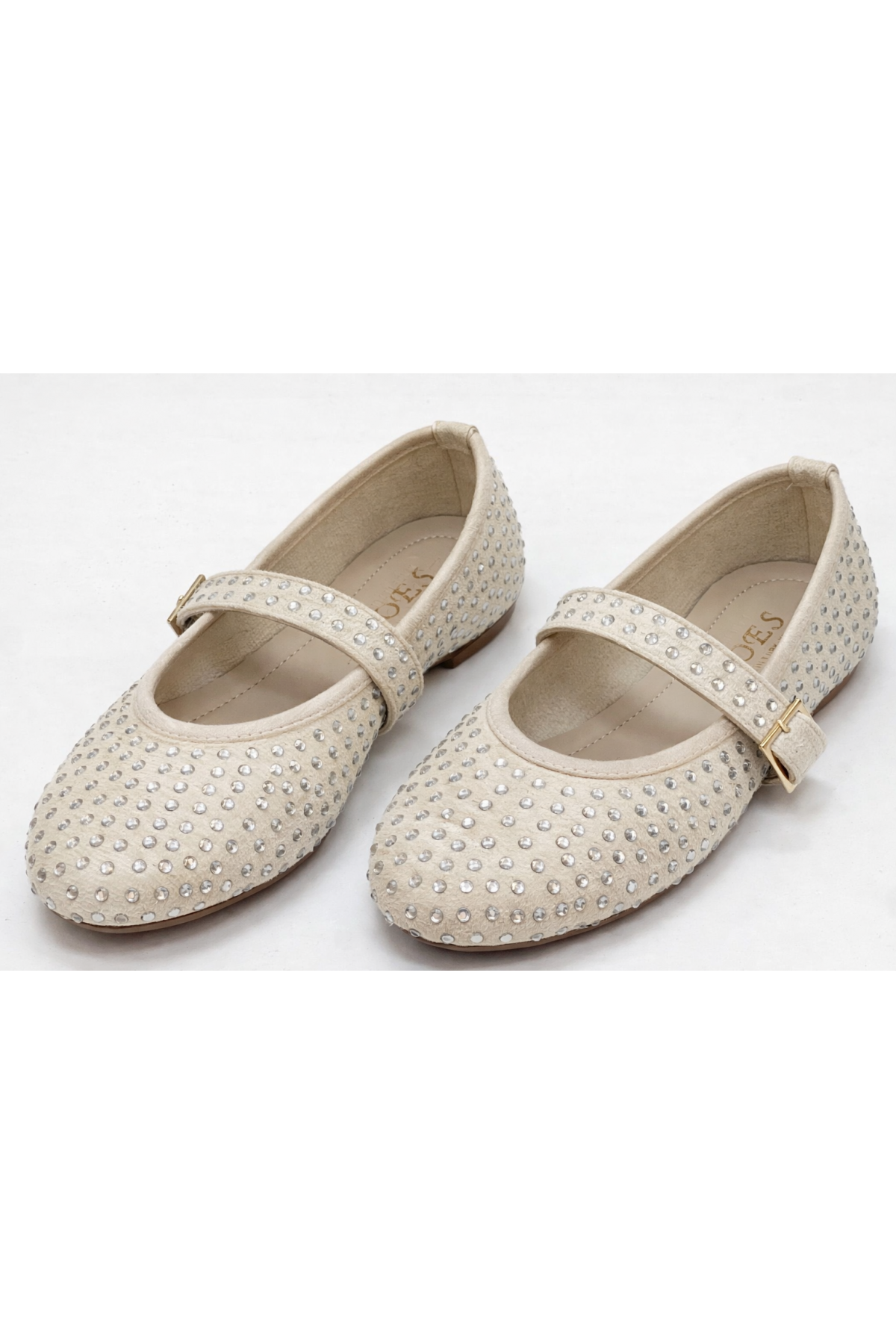 Kadın Kemerli Taşlı Küt Burunlu Babet BEJ GÜMÜŞ