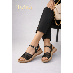 Kadın Sandalet Nakışlı Siyah