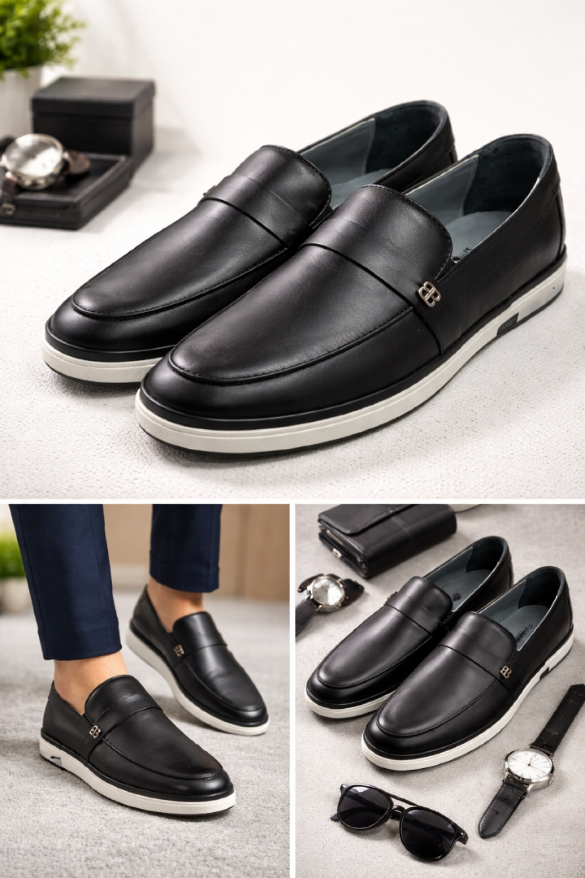 Siyah Hakiki Deri Bağcıksız Günlük Loafer Ayakkabı